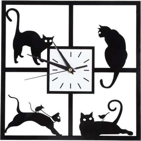Horloge Murale Noir, Pendule Chat Noir Connecté Pendule Murale Simple Chaton Mignon Créatif Animal pour Bureau à Domicile Café Hôtel Restaurant Décoration (1/5)