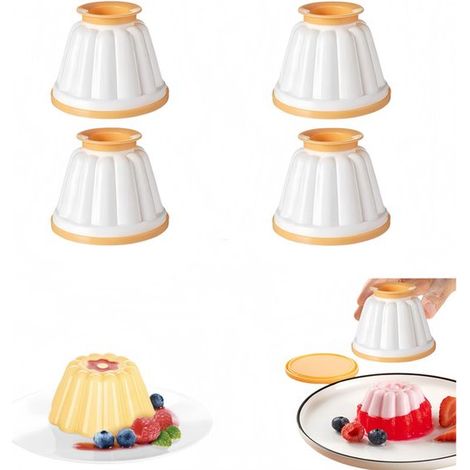4 teiliges Puddingform Set mit Deckel Weiß 85 x 85 x 70 mm Küchenzubehör für die Dessertzubereitung (1/5)