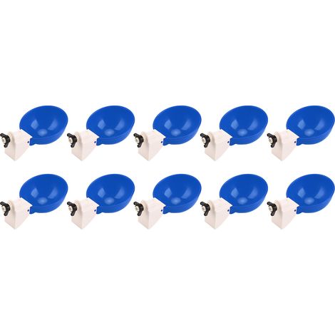 Lot de 10 abreuvoirs automatiques pour volailles (poulets, canards, oies), grande capacité et faciles à installer. Grand bol bleu. (1/5)