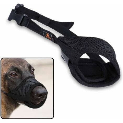 Muselière pour chien en maille, avec boucle réglable et rembourrage doux, contre les aboiements, les morsures et les mâchonnements, noire, taille S (1/5)