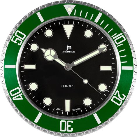 Lowell Orologio da Parete al Quarzo Cassa Acciaio Indici Luminiscenti D 33,8 Cm Verde (1/2)