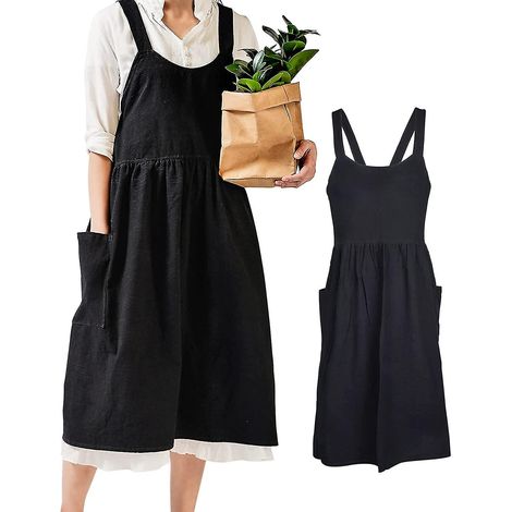 Tablier femme style japonais en coton, tablier dos nu à bretelles croisées, avec un grand cadeau (1/5)