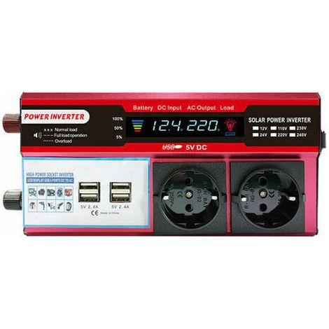 Onduleur Solaire CHOYCLIT 1000W Haute Performance Convertisseur Pur Sinus Modifié Pour Maison Caravane Camping-Car Écran LCD Affichage Tension, Rouge (1/5)