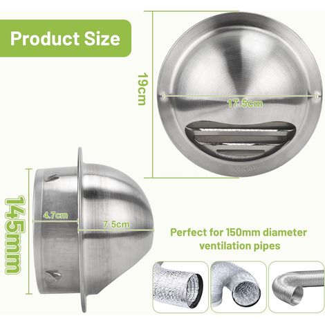 LALAGO Grille de ventilation ronde, 150 mm en acier inoxydable avec clapet anti-retour intégré, grille de protection météorologique avec moustiquaire intégrée