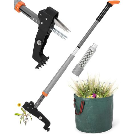1 Désherbeur Manuel Extensible 91-117 Cm, 4 Dents Acier, Sac 50 L, Pour Entretien Pelouse (1/5)