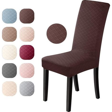 Housse de Chaise 4 pièces Couverture de Chaise de Élasthanne Jacquard Pattern Housse de Salle à Manger Universel Housse de Protection, très Facile à Nettoyer et Durable (Marron-brun) (1/5)