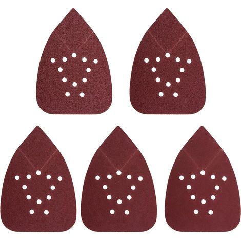 50 Pieces Abrasive Sanding Sheets, Triangular Sandpaper 135 x 95 mm, 12 Holes, Grit 60/80/120/180/220, for Wood, Metal, Polishing, Sanding (1/5)