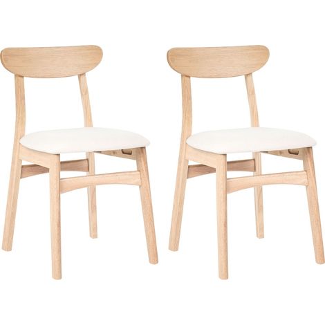 Set of 2 Dining Chairs Light Brown and Light Beige Rubberwood Frame Fabric Seat Armless Retro Design DOYLE (1/5)