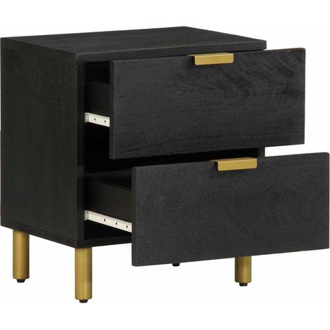 Maison Exclusive - Comodino Nero 40x33x46 cm in Legno Massello di Mango (1/5)