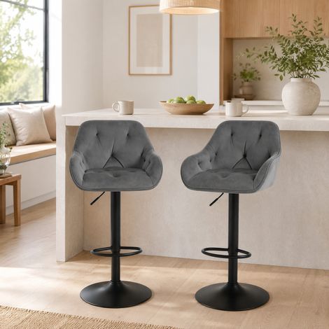 2er-Set höhenverstellbare drehbare Barhocker aus dunkelgrauem Samt HAVRYA (1/5)