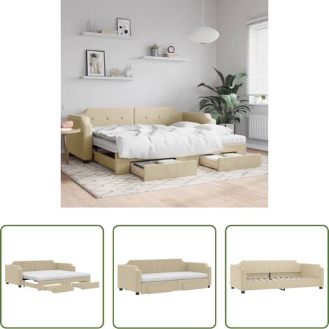 vidaXL Sofa mit Bettfunktion - Tagesbett Ausziehbar mit Schubladen Creme 80x200 cm Stoff (1/5)