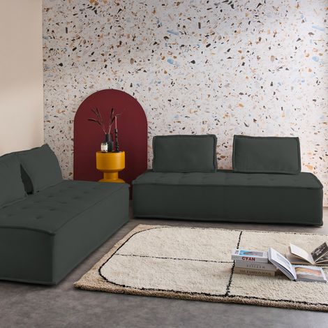 Lot de 2 chauffeuses DAO 2 places pour canapé modulable tissu capitonné gris foncé (1/5)