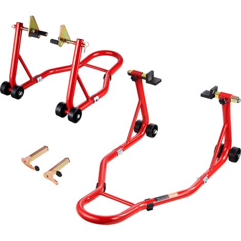 VEVOR Elevador de Caballete para Motocicleta, Capacidad de 390 kg, Combinado Delantero y Trasero, para Rueda Delantera, Compatible con Yamaha, Honda, Kawasaki y Suzuki, Rojo, 680 x 450 x 350 mm (1/5)