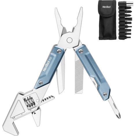 Multitool mit verstellbarem Schraubenschlüssel, 8-in-1 Werkzeug mit 9-in-1 Bits Set und Nylonscheide