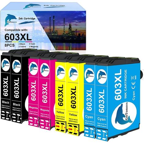 Cartouche compatible pour Epson 603 XL 603XL Encre pour XP-2100 XP-2105 XP-2150 XP-2155 XP-3100 XP-3105 XP-3150 XP-4100 XP-4105 XP-4150 WF-2810 WF-2820 WF-2830 WF-2840 WF-2850 (paquet de 8) (1/5)