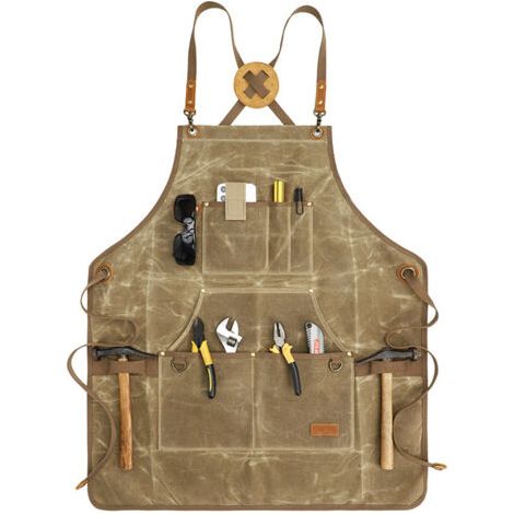 Sollbry Tablier D'atelier De Menuiserie, Tabliers De Travail En Toile Cirée Pour Hommes Et Femmes Avec Poche Et Sangles Rembourrées, Tablier En Toile Pour Grillades Et Barbecues, Tablier Imperméable P (1/5)