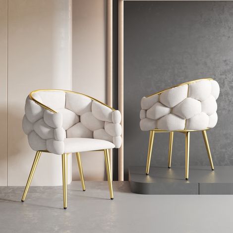 Tanant – Fauteuil en velours beige avec dossier tressé – Pieds en métal doré – Largeur 50 cm – Design scandinave pour salle à manger et bureau