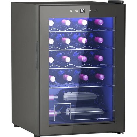 Cave à vin 20 bouteilles, capacité 53 L, porte en verre anti-UV et clayettes réglables, noire