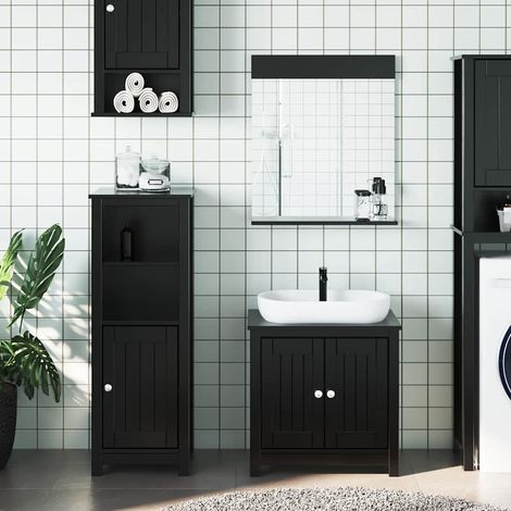 vidaXL Meubles de salle de bain 3 pcs BERG noir bois de pin massif (1/5)