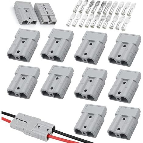 10er-Pack Anderson Schnellkupplungs-Batterieanschlüsse 50 A 600 V, Hochstromanschluss für Autos, Wohnwagen, Boote und Solaranlagen, Grau (1/5)
