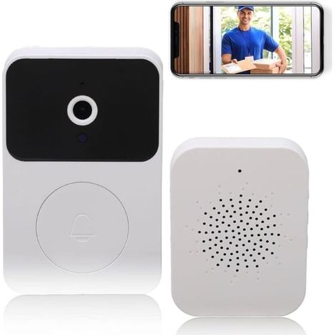 Sonnette sans Fil avec Camera, Sonnette sans Fil Exterieur, Support des appels vidéo, Talk - Talk Variable, Capture d'image, Vision Nocturne(Blanc) (SKU produit : 95197581 SKU Offre : lehuamwj1252) (1/4)