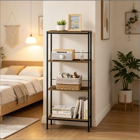 Scaffali a colonna 4 livelli, nero e marrone, 50x20x110 cm