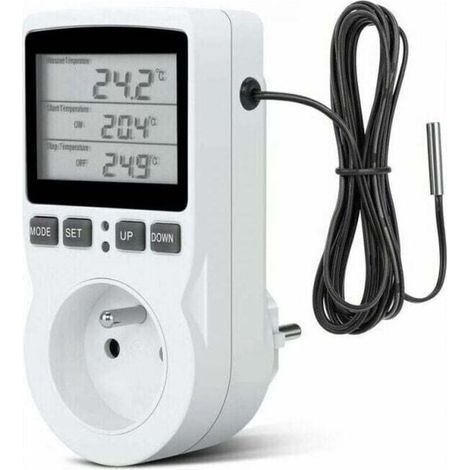 Prise programmable -Prise Thermostat, Prise Minuteur Digital, Prise Programmable Digitale avec Sonde, Minuterie Numérique Programmable, Prise Thermostat chauffage pour Serre, Aquarium (1/4)