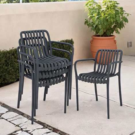 Fauteuils de jardin gris foncé empilables avec accoudoirs lot (1/5)
