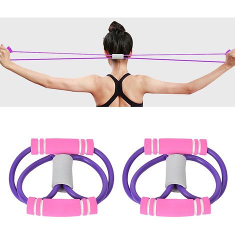 2 Bandes Élastiques de Poitrine 8 Formes, Sangle d'Exercice Fitness Yoga pour Étirement et Musculation - Violet (1/5)