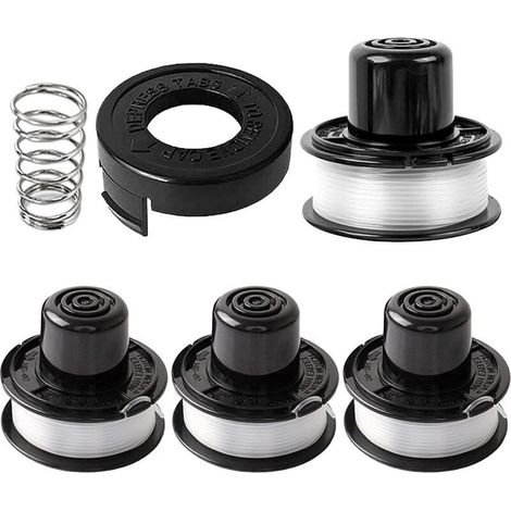 Trimmerfadenspule kompatibel mit A6226-XJ A6226 RS-136-BKP, geeignet für Black+Decker GL250, GL310, GL360, Ø1,65 mm-6,1 m (4 Spulen + 1 Abdeckung + 1 Feder)