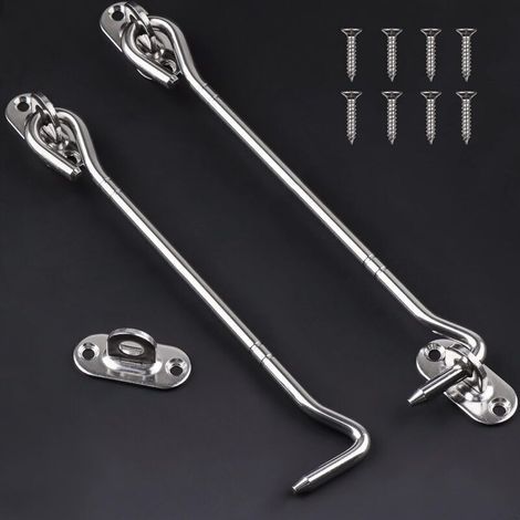 Set di 2 ganci a occhiello da 20 cm - Gancio a chiusura resistente per armadi, ripostigli, finestre e porte scorrevoli. (1/4)