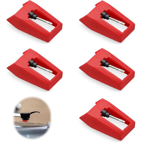 5 Pièces Pointe de Lecture pour Vinyle,Aiguille Tourne Disque,Aiguilles en Rubis,Résistante à l'usure (Rouge) (1/5)