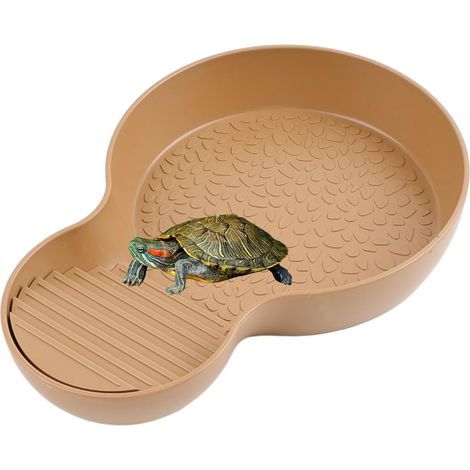Schildkröten-Wasserloch, Reptilienbad mit Rampe, Wasserschale für kleine Schildkröten, Echsen, Amphibien und andere kleine Reptilien (26,5 × 18 × 4,2 cm)