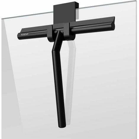 Grattoir de douche Longziming avec crochet de suspension, manche extra long de 21 cm, noir, pour un nettoyage efficace - Grattoir à vitres pour salle de bain (1/5)
