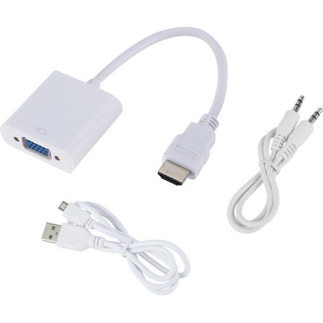 Câble adaptateur compatible HDMI vers VGA, convertisseur mâle-femelle, avec câbles audio et vidéo pour téléviseurs. (1/5)