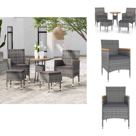 5-tlg. Garten-Lounge-Set Poly Rattan Grau - Gartengeräte - Gartenmöbel - Loungesessel - Esstisch - Outdoor Möbel (1/5)