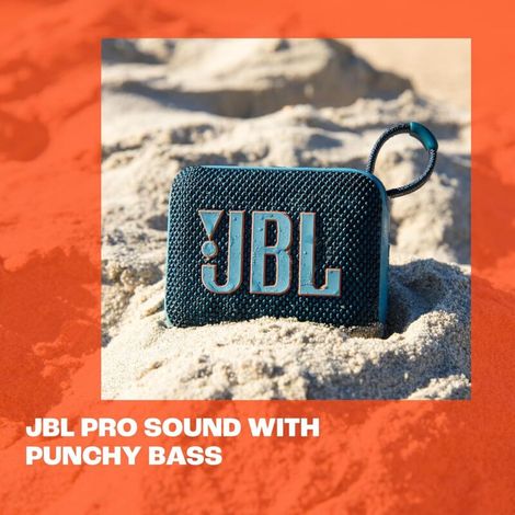 JBL GO 4, Enceinte Bluetooth ultra-portable, son JBL Pro, basses percutantes, 7 heures d\'autonomie, fonction Playtime Boost, résistante à l\'eau et à la poussière IP67, en bleu (1/5)