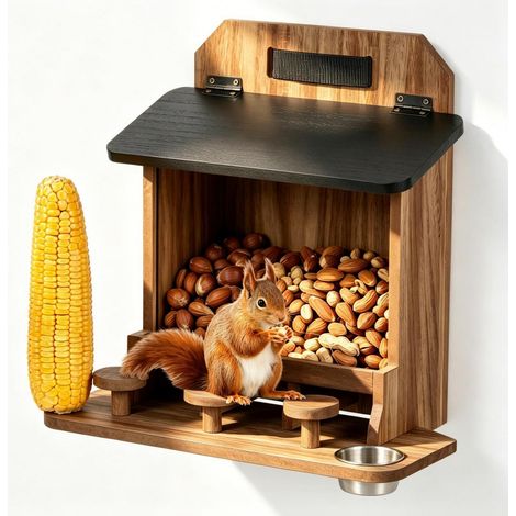 Eichhörnchen Futterhaus Holz wetterfest mit Picknick-Tisch und Wassernapf