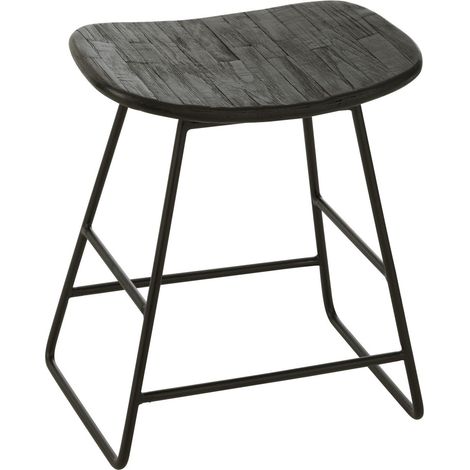 Lot de 2 tabourets 40x30x45 cm en teck et métal noir - DOXY (1/5)