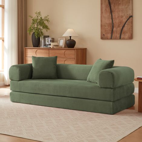 Divano letto verde, 195 x 89 x 59 cm, con rivestimento in velluto e imbottitura in schiuma (1/5)