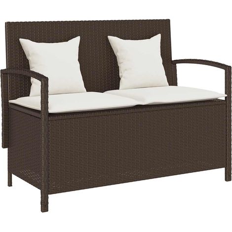 Gartenbank mit Stauraum und Kissen Braun Poly Rattan