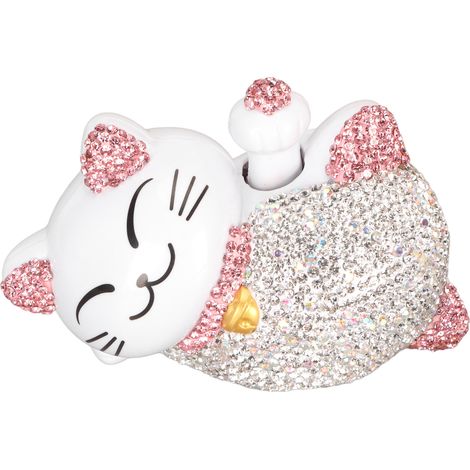 Ornements Chat Porte-Bonheur Solaire à Bras Ondulant, Statue Chat Porte-Bonheur Créatif, Décoration Chat Fortune Oreilles Roses (1/5)