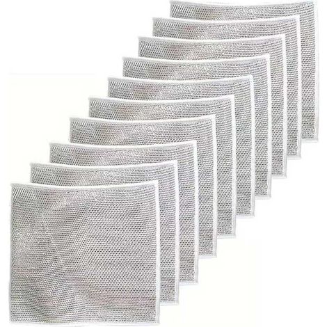 Lot de 10 chiffons métalliques souples en fils d'argent, anti-rayures pour vaisselle, éviers et plaques, lavables et durables. (1/5)