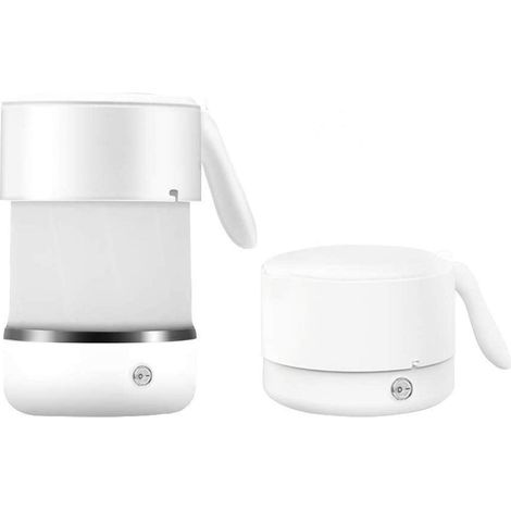 Bouilloire électrique blanche 110-240 V pour les voyages - 500 ml - Bouilloire électrique en silicone sans BPA - Chauffe-thé chaud - Bouilloire pliab