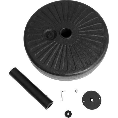 Base de parasol ronde lestable en plastique noir avec tube en acier galvanisé, pour parasols de jardin et de marché, facile à installer, CHICFURN (1/5)