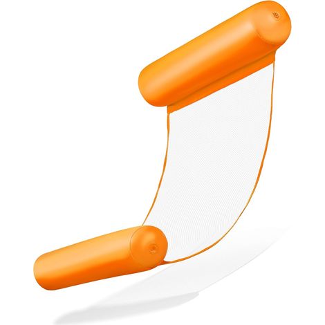 Hamac gonflable aquatique avec 2 chambres à air et filet en nylon pour piscine – Matelas flottant relaxant pour adultes et enfants – Accessoire de piscine d'été (Orange), 110×70cm (1/5)