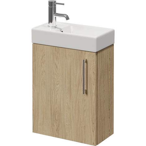 Napoli Cube Light Oak 400mm Wall Mounted Single Door Vanity Unit with Align Basin - 400mm - Chrome 160mm Handle