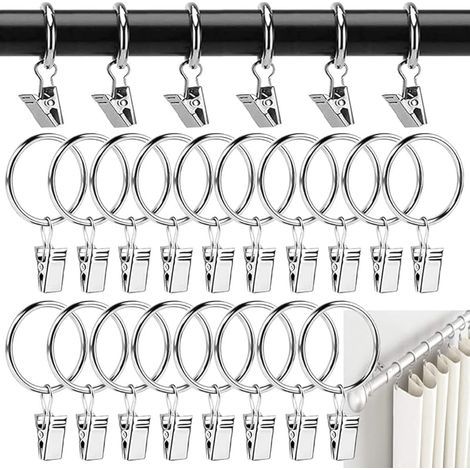 Lot de 40 anneaux rideaux métalliques avec pinces 38 mm, crochets pour rideaux de douche et tringles (1/5)