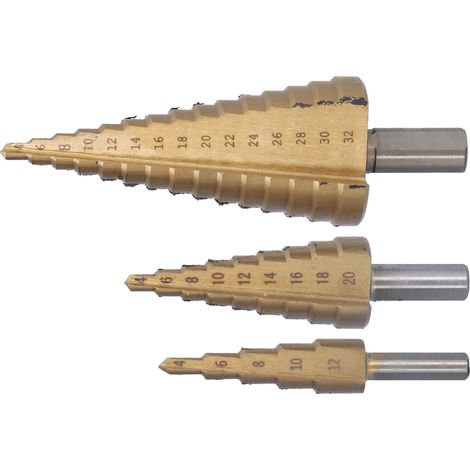 3-teiliges Set aus dreieckigen Stufenbohrern aus HSS, kegelförmiges Bohrwerkzeug-Set mit Aluminiumkoffer (1/5)