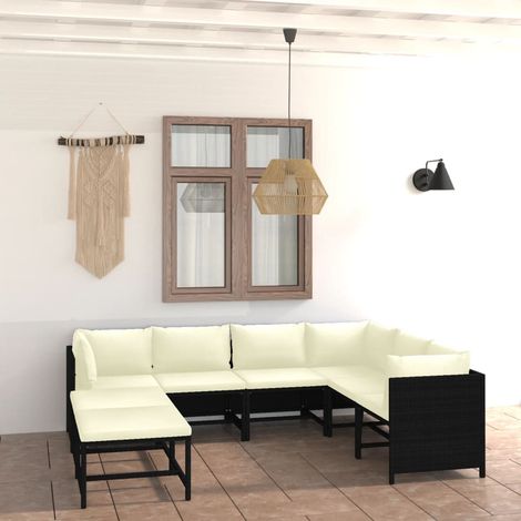 Salon de jardin 8 pcs - Canapé de jardin - Ensembles de Meubles d'exterieur - avec coussins Résine tressée Noir Chic-855499 (1/5)
